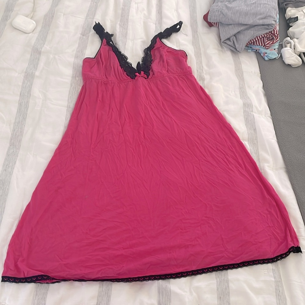 Slip nightie - Pink with black lace trim!
